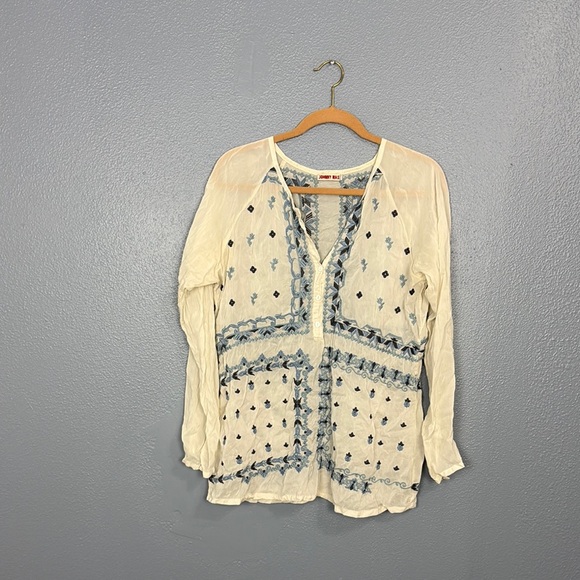 Johnny Was Women's Cream and Blue Embroidered Top - Picture 2 of 7